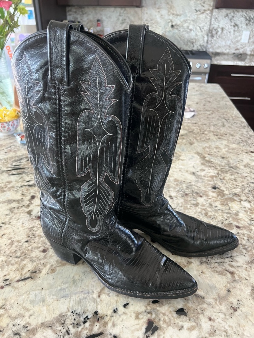 Vintage Dan Post Teju Lizard Cowboy Boots Black Women's 7.5 M - Picture 2 of 11
